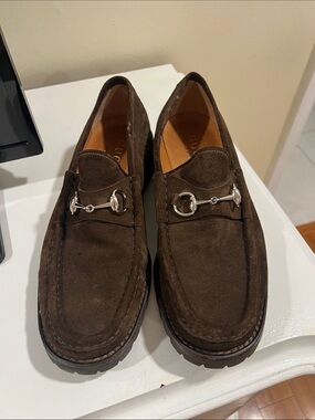 Gucci Dark Brown Suede Horsebit Loafers men’s size 10